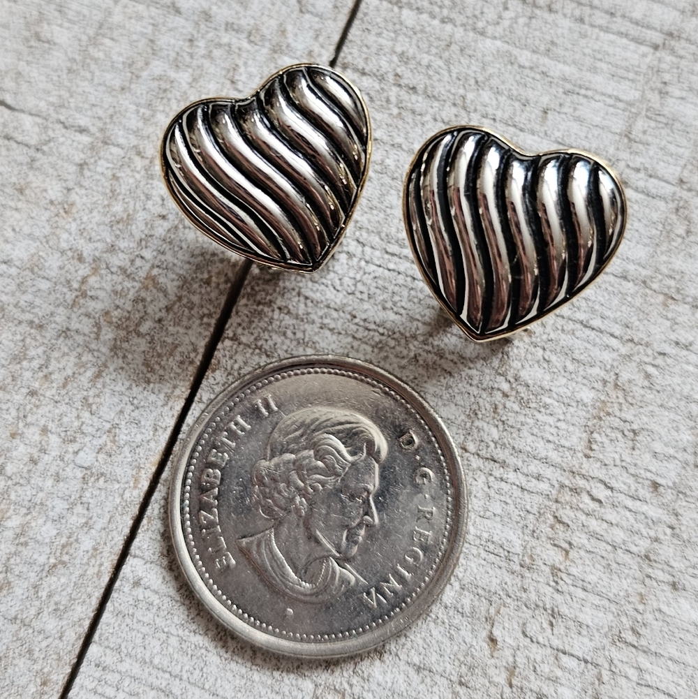 Silver & Gold Heart Earrings. Pierced Earrings. Heart Earrings.